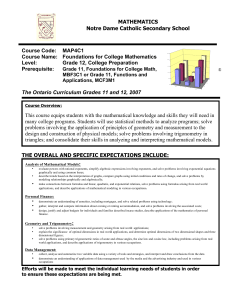 MAP4C1 Foundations for College Math Course Outline