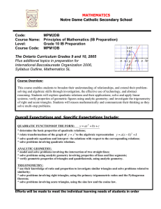 Grade 10 IB Math Course Outline: Notre Dame Catholic