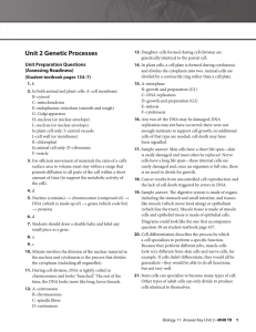 Answer Key Unit 2 Genetic Processes Unit Preparation Questions