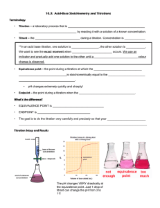 10.3:  Acid-Base Stoichiometry and Titrations Terminology ____________________________________ –