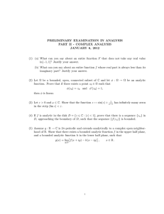 PRELIMINARY EXAMINATION IN ANALYSIS PART II - COMPLEX ANALYSIS JANUARY 6, 2012
