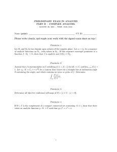PRELIMINARY EXAM IN ANALYSIS PART II – COMPLEX ANALYSIS. Name (print): UT ID: