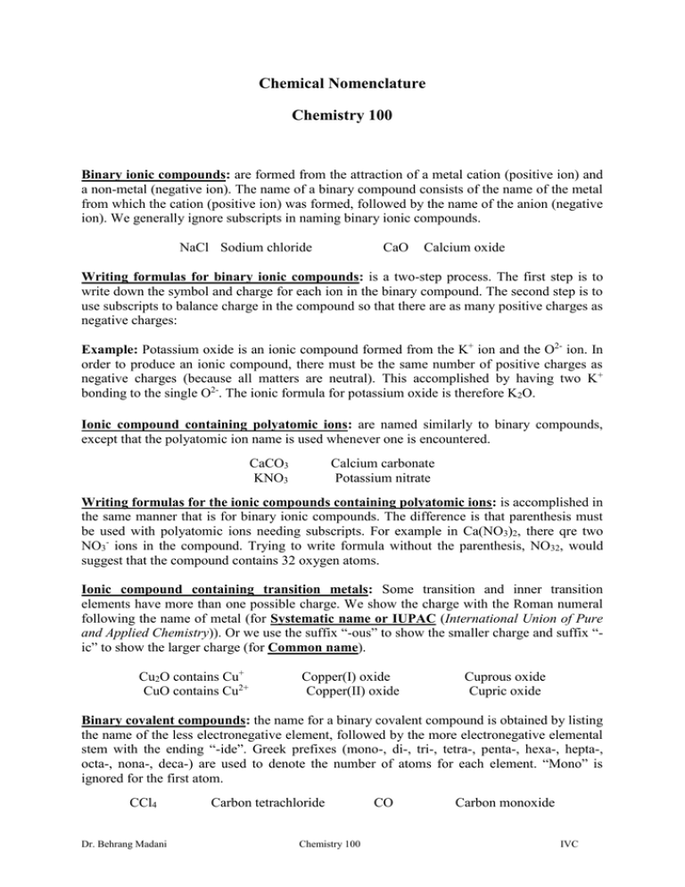 Chemical Nomenclature Chemistry 100