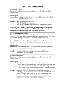 3 Levels of Development: Economic & Social Characteristics