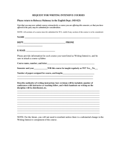 REQUEST FOR WRITING INTENSIVE COURSES