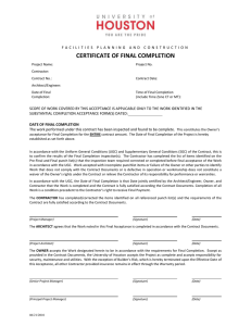 CERTIFICATE OF FINAL COMPLETION