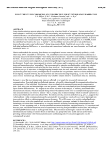 NON-INTRUSIVE PSYCHO-SOCIAL STATE DETECTION FOR EXTENDED SPACE HABITATION C.A. Miller , P.Wu