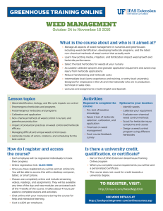 GREENHOUSE TRAINING ONLINE WEED MANAGEMENT October 24 to November 18 2016