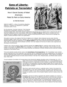 Sons of Liberty: Patriots or Terrorists? How A Secret Society of Rebel Americans