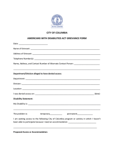 CITY OF COLUMBIA AMERICANS WITH DISABILITIES ACT GRIEVANCE FORM