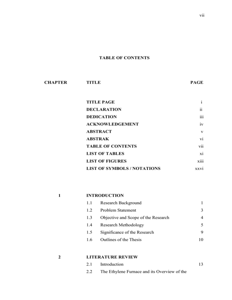 Vii TABLE OF CONTENTS CHAPTER