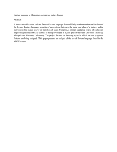 Lecture language in Malaysian engineering lecture Corpus Abstract: