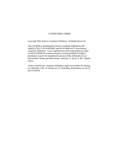 CD-ROM DISCLAIMER  Copyright 2001, Kluwer Academic Publishers. All Rights Reserved.