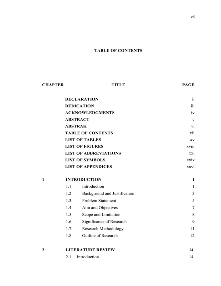 TABLE OF CONTENTS CHAPTER TITLE PAGE