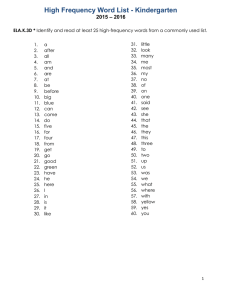 Kindergarten High Frequency Word List (2015-2016)