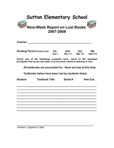 Sutton Elementary School Nine-Week Report on Lost Books 2007-2008