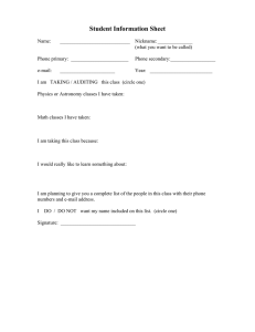 Student Information Sheet