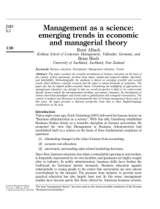 Management as a science: emerging trends in economic and managerial theory Horst Albach