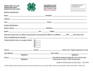 MARYLAND 4-H CLUB HORSE AND PONY IDENTIFICATION CARD