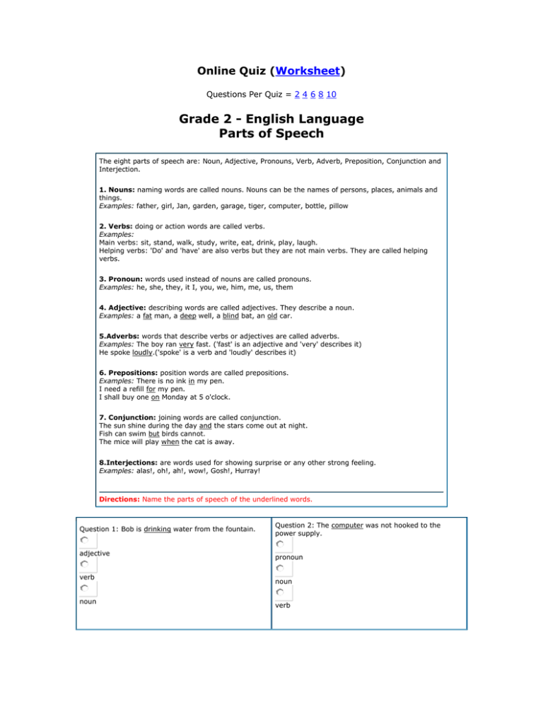 grade 2 english language parts of speech
