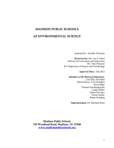 MADISON PUBLIC SCHOOLS AP ENVIRONMENTAL SCIENCE