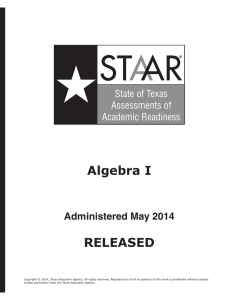Algebra I STAAR Test May 2014