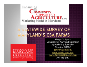 Ginger S. Myers University of Maryland Extension Ag Marketing Specialist Director, MREDC