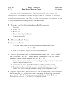 Public Economics Midterm Exam - WVU Spring 2016