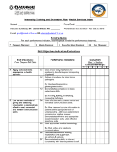 Internship Training and Evaluation Plan: Health Services Intern Scoring Guide Skill Objectives-Indicators-Evaluations