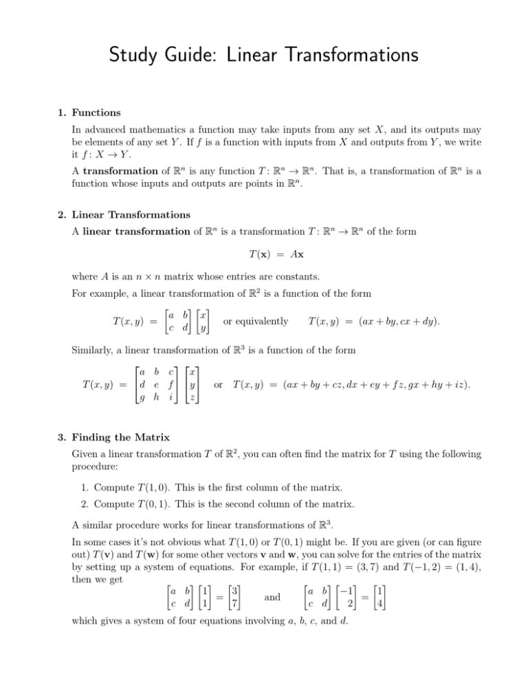 Study Guide: Linear Transformations