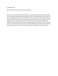 Dr Natalie Houston ENGL 3323: Development of Literary Criticism and Theory