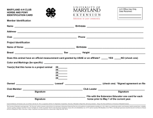 MARYLAND 4-H CLUB HORSE AND PONY IDENTIFICATION CARD