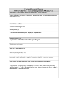 Portland General Electric – Annual Designation of Resources Network Service