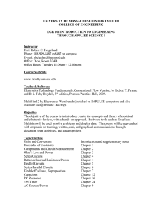 UNIVERSITY OF MASSACHUSETTS DARTMOUTH COLLEGE OF ENGINEERING  EGR 101 INTRODUCTION TO ENGINEERING