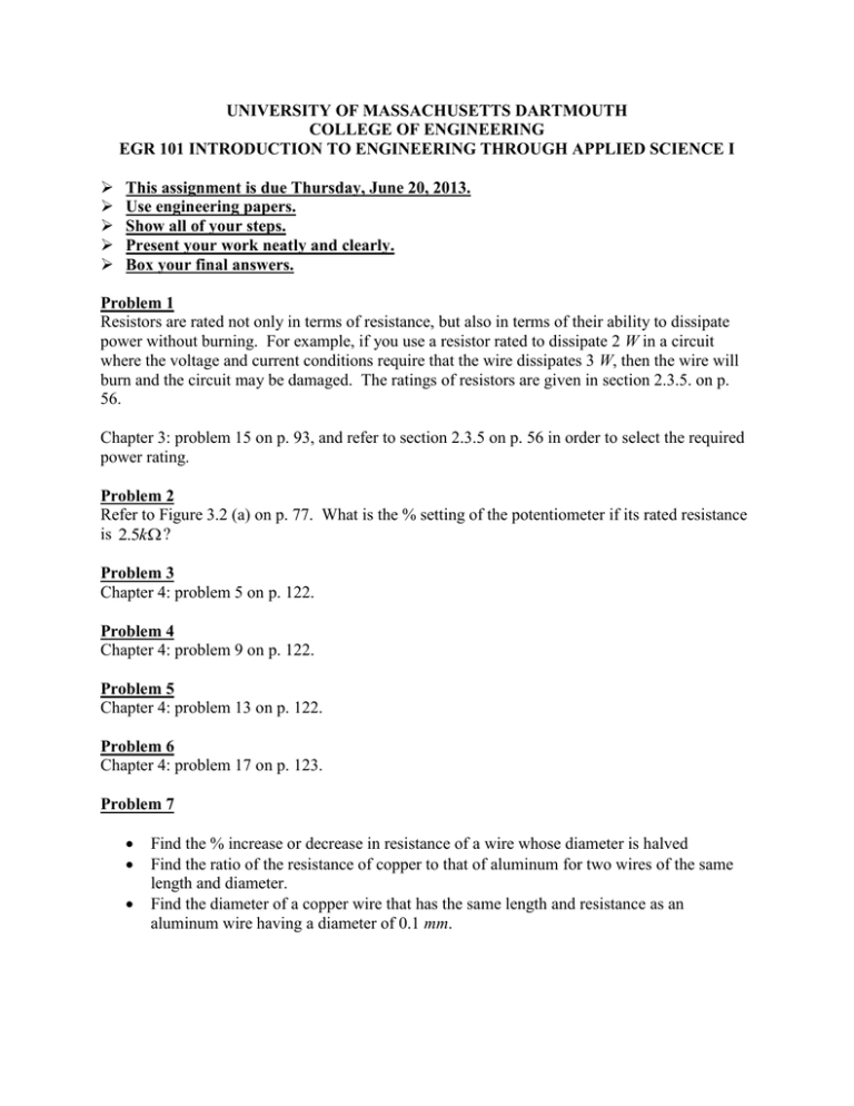 UNIVERSITY OF MASSACHUSETTS DARTMOUTH COLLEGE OF ENGINEERING