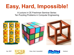 Easy, Hard, Impossible! A Lecture in CE Freshman Seminar Series: Handout