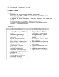 Core Competency 1:  Commitment to Students  Performance Criteria The employee…