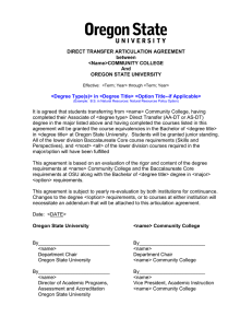 It is agreed that students transferring from &lt;name&gt; Community College,... completed their Associate of &lt;degree type&gt; Direct Transfer (AA-DT or... DIRECT TRANSFER ARTICULATION AGREEMENT