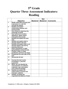 5 Grade Quarter Three Assessment Indicators: Reading