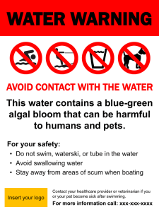 WATER WARNING AVOID CONTACT WITH THE WATER This water contains a blue-green