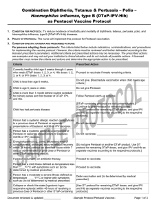 Combination Diphtheria, Tetanus, and Pertussis - Polio - Haemophilus influenza , type B (DTap-IPV-Hib) as Pentacel Vaccine Protocol (Word)