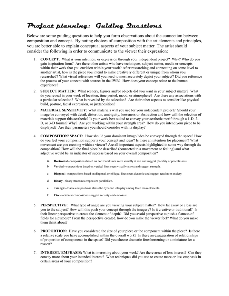 Project Planning and Guiding Questions