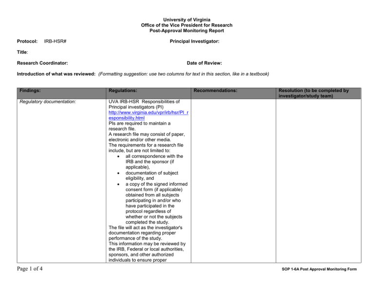 1 6A Post Approval Monitoring Report Form