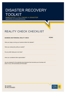 DISASTER RECOVERY TOOLKIT REALITY CHECK CHECKLIST
