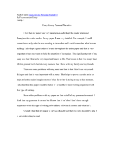 Self-Assessment Essay: Personal Narrative Reflection