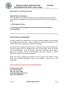 Wayne College MSW Applicant Recommendation Form