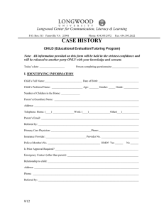 Child Case History Form - Educational Evaluation