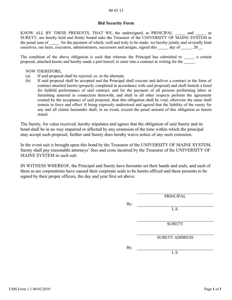 Bid Security Form