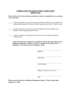 VERIFICATION OF EMPLOYMENT LIMITATION SPRING 2014