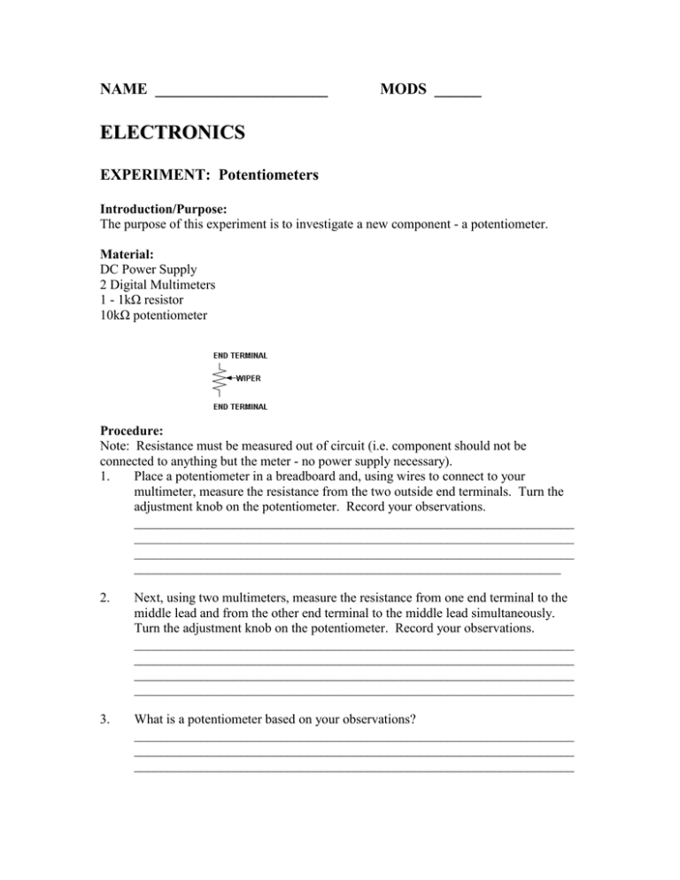 sp025 lab report experiment potentiometer